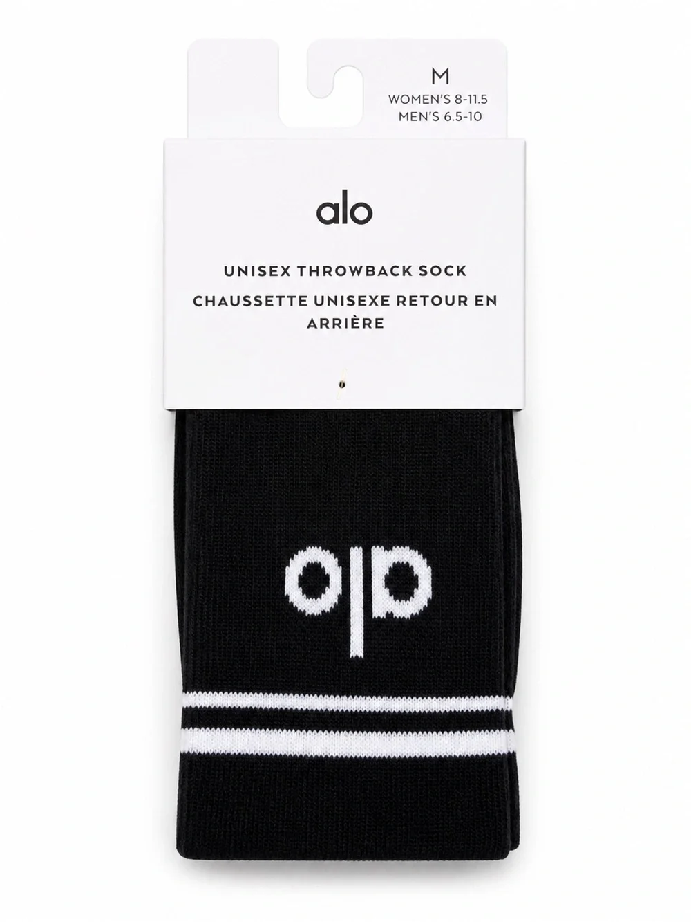 Alo Yoga Black Throwback Crew Socks M Unisex Black White Athletic Crew NWOT